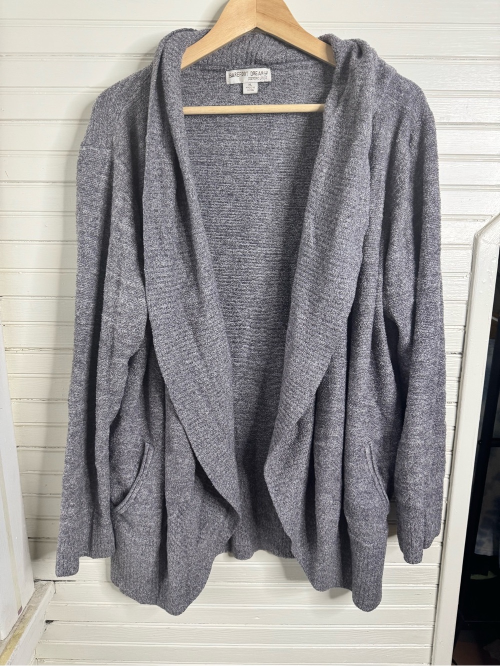 Barefoot Dreams cozy Heather Gray Open-Front Shawl Collar Cardigan
